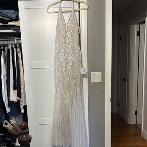 Lulu's Champagne Beaded Halter Wedding Gown